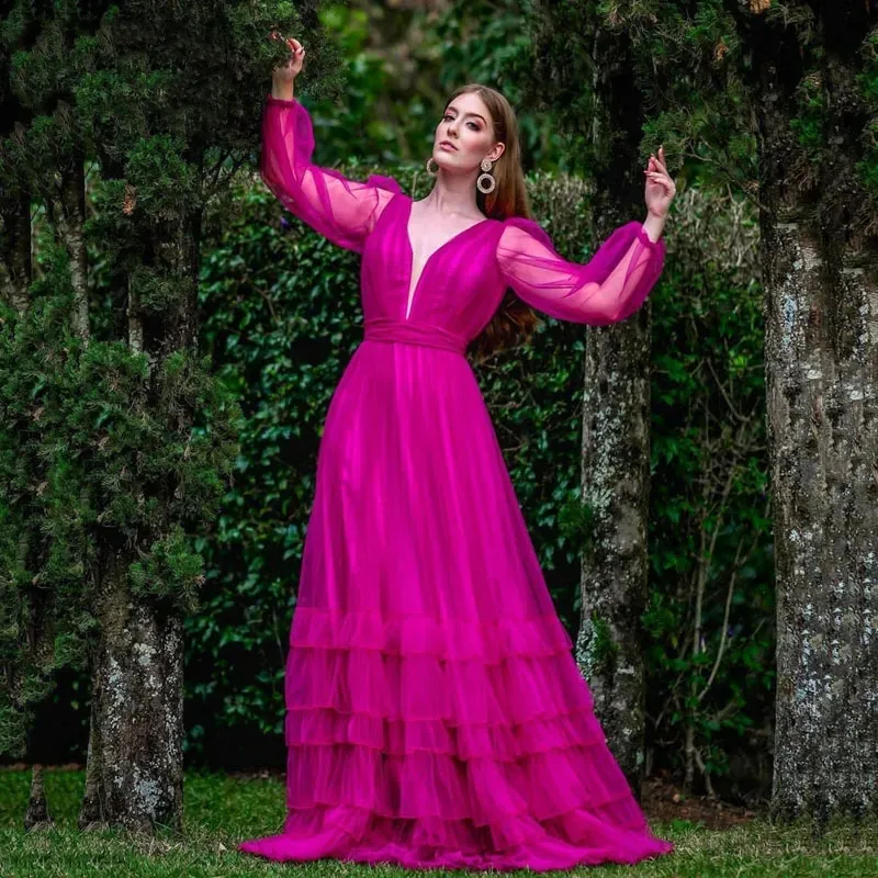 Vintage Fuchsia Prom Dress A-Line Tulle Long Sleeves Evening Dress 2023 Floor Length Zipper Back Party Ball Gowns Custom Made
Vintage Fuchsia Prom Dress A-Line Tulle Long Sleeves Evening Dress 2023 Floor Length Zipper Back Party Ball Gowns Custom Made