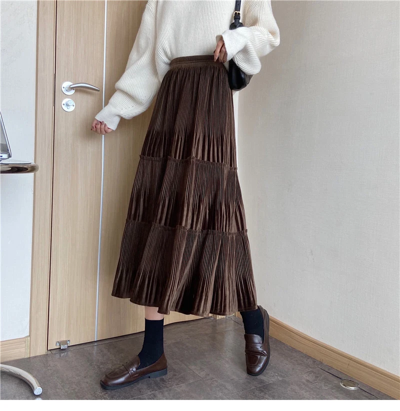 Women Autumn Winter Korean Style Mid-length High Waist Pleated Midi Skirt Female 2022 Super Quality Velvet Long Skirt
Women Autumn Winter Korean Style Mid-length High Waist Pleated Midi Skirt Female 2022 Super Quality Velvet Long Skirt