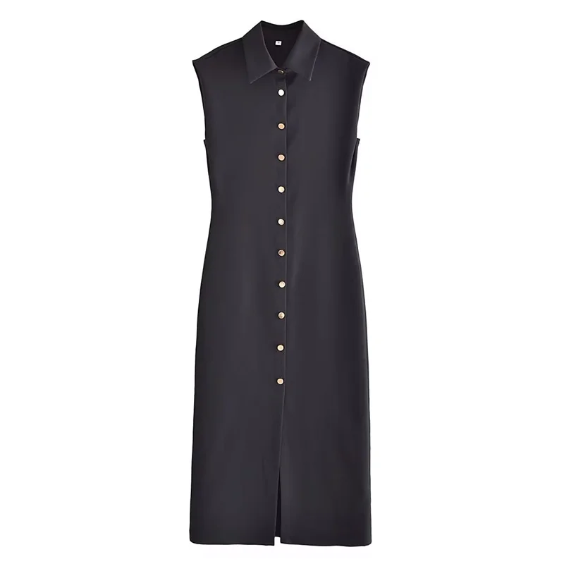 Woman Elegant Black Slim Elastic Sleeveless Midi Dress 2023 Spring Female Solid Single Button Tank Dress Ladies Chic Dresses
Woman Elegant Black Slim Elastic Sleeveless Midi Dress 2023 Spring Female Solid Single Button Tank Dress Ladies Chic Dresses