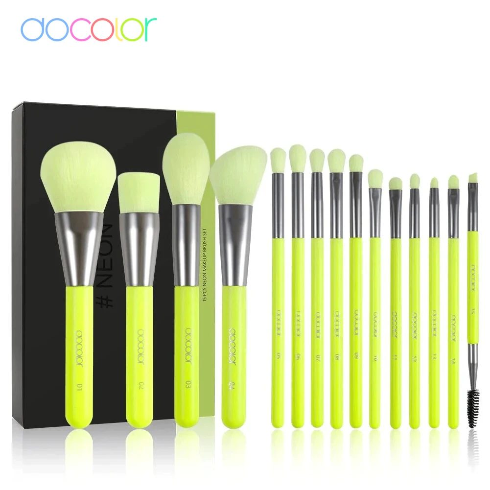 

Docolor Makeup Brushes Set 15Pcs Professional Synthetic Foundation Eyeshadow Blending Face Powder Blush Concealers Cosmetic Tool