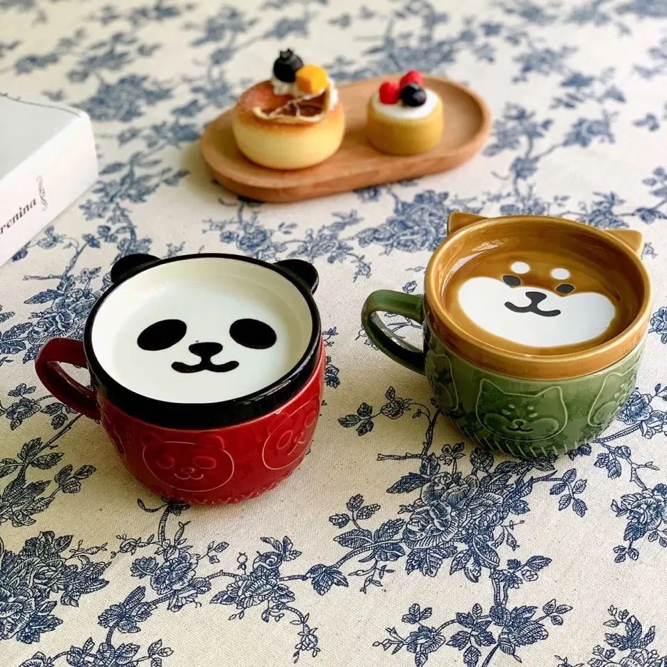 

Creative Korean Ceramic Mug Breakfast Coffee Tea Milk Cups Cute Shiba Inu The Best Couple Cups Birthday Gift 300ml