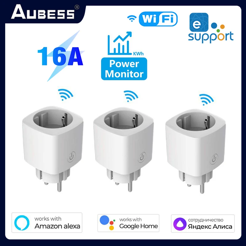 

Aubess WiFi Plug 16A EU Smart Socket Power Monitor Energy Saving Outlet Work With Alexa Google Assistant Via EWeLink App Control