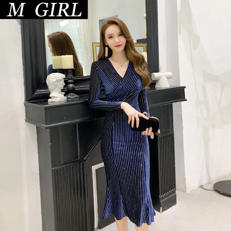 M GIRLS V-neck Glitter Dress Autumn Hip Wrap Stripe Gala Fall Clothes for Women Women's Clothing Winter Woman Fashion Party
M GIRLS V-neck Glitter Dress Autumn Hip Wrap Stripe Gala Fall Clothes for Women Women's Clothing Winter Woman Fashion Party