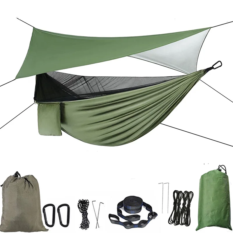 Camping Hammock Mosquito Net and Rain Fly Tarp Portable Tent Parachute Hammock with Tree Strap Indoor Outdoor Backpacking Travel
Camping Hammock Mosquito Net and Rain Fly Tarp Portable Tent Parachute Hammock with Tree Strap Indoor Outdoor Backpacking Travel