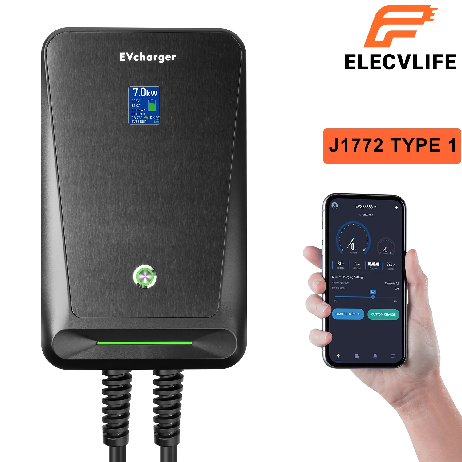 J1772 EV Charger with APP Control Electric Car Charger Wallbox 32A 7kW Wall-mounted EV Charging Station Type 1 Cable for Tesla
J1772 EV Charger with APP Control Electric Car Charger Wallbox 32A 7kW Wall-mounted EV Charging Station Type 1 Cable for Tesla