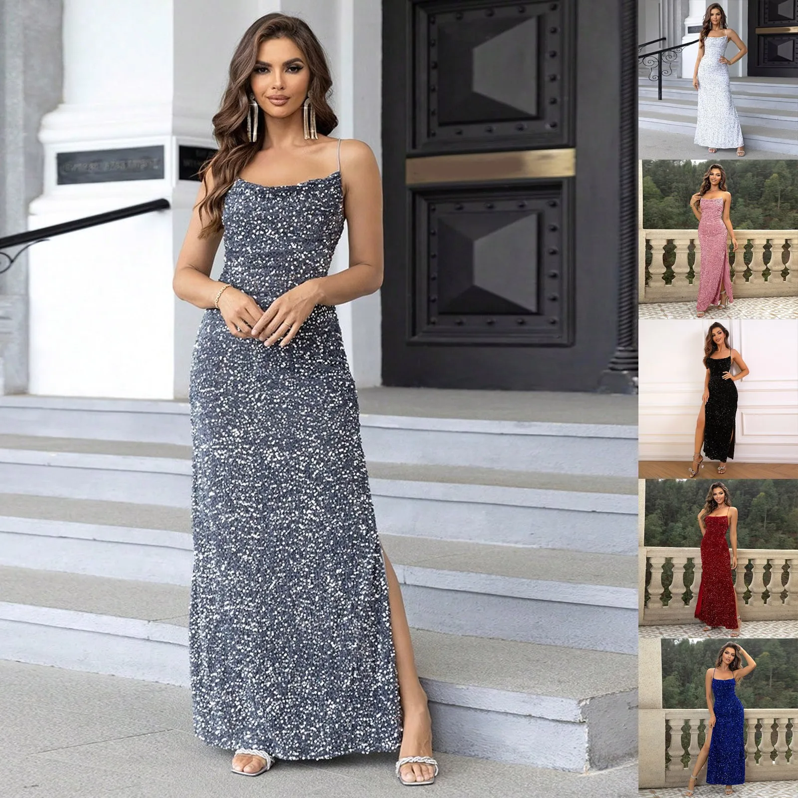 Elegant Sequin Sling Maxi Dress Women Summer Sexy Spaghetti Straps Backless Wedding Party Dresses 2023 Black Split Long Dress
Elegant Sequin Sling Maxi Dress Women Summer Sexy Spaghetti Straps Backless Wedding Party Dresses 2023 Black Split Long Dress