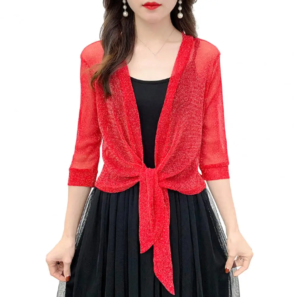Summer Cardigan Women V-neck Solid Color Thin See-through Half Sleeves Sunscreen Lace Up Anti-shrink Short Jacket Female Clothes
Summer Cardigan Women V-neck Solid Color Thin See-through Half Sleeves Sunscreen Lace Up Anti-shrink Short Jacket Female Clothes