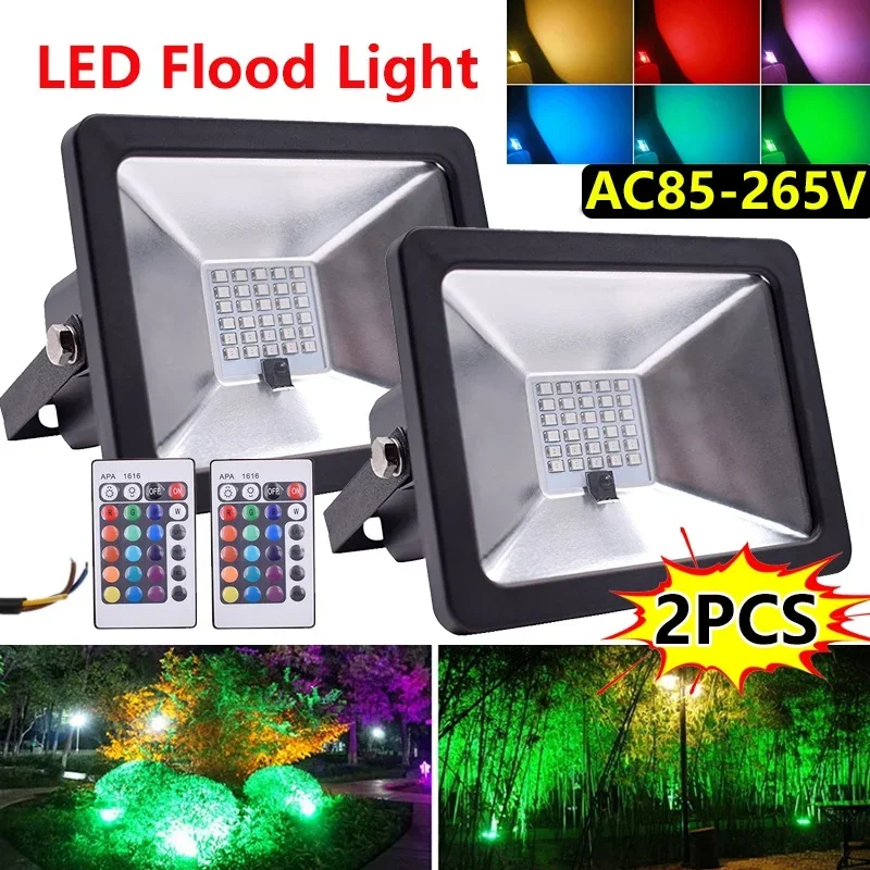 

2/1PCS AC85-265V 10W 20W 30W RGB Color Changing LED Flood Light IP65 Waterproof Spot Lamp Landscape Floodlight Wall Light