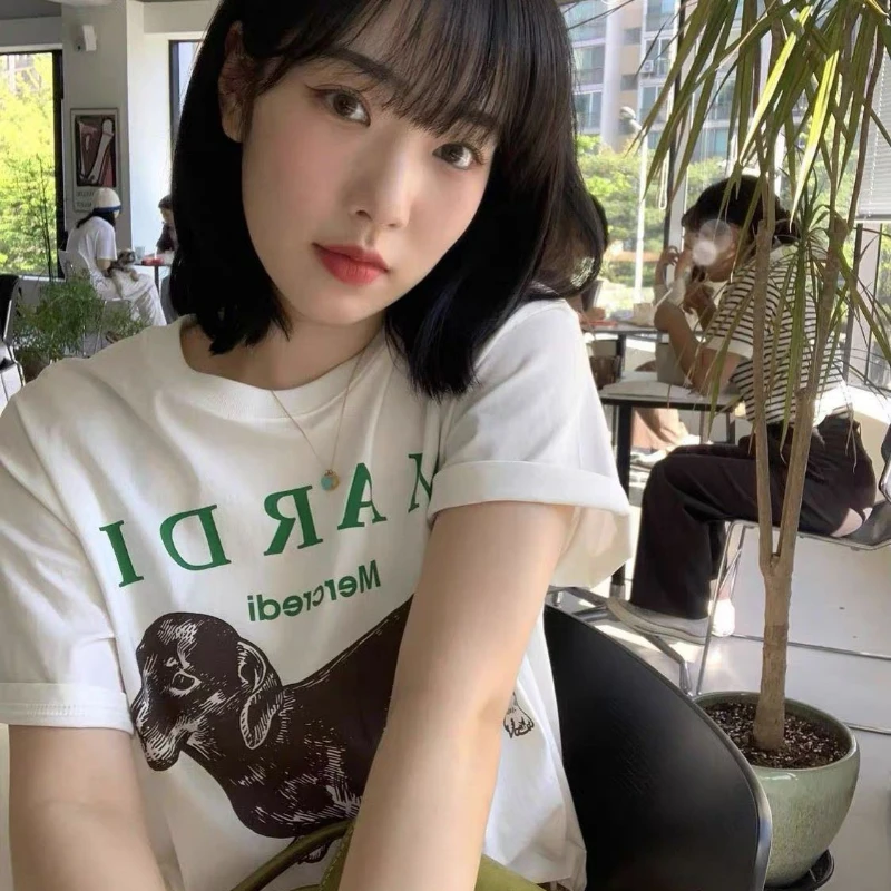 Korean Style Dog Print T Shirts Fashion Female Mardis Luxury Short Sleeves Loose Harajuku Summer Tops Oversized Cotton Y2k Tees
Korean Style Dog Print T Shirts Fashion Female Mardis Luxury Short Sleeves Loose Harajuku Summer Tops Oversized Cotton Y2k Tees