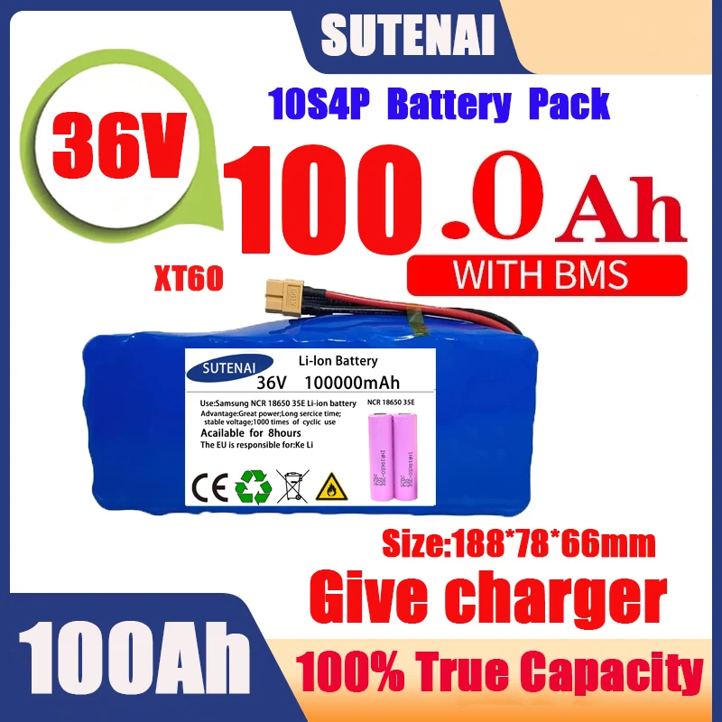 Original 36V battery 10S4P120Ah battery pack 500W high power battery 42V 120000mAh Ebike electric bike BMS+42V2A Charger
Original 36V battery 10S4P120Ah battery pack 500W high power battery 42V 120000mAh Ebike electric bike BMS+42V2A Charger