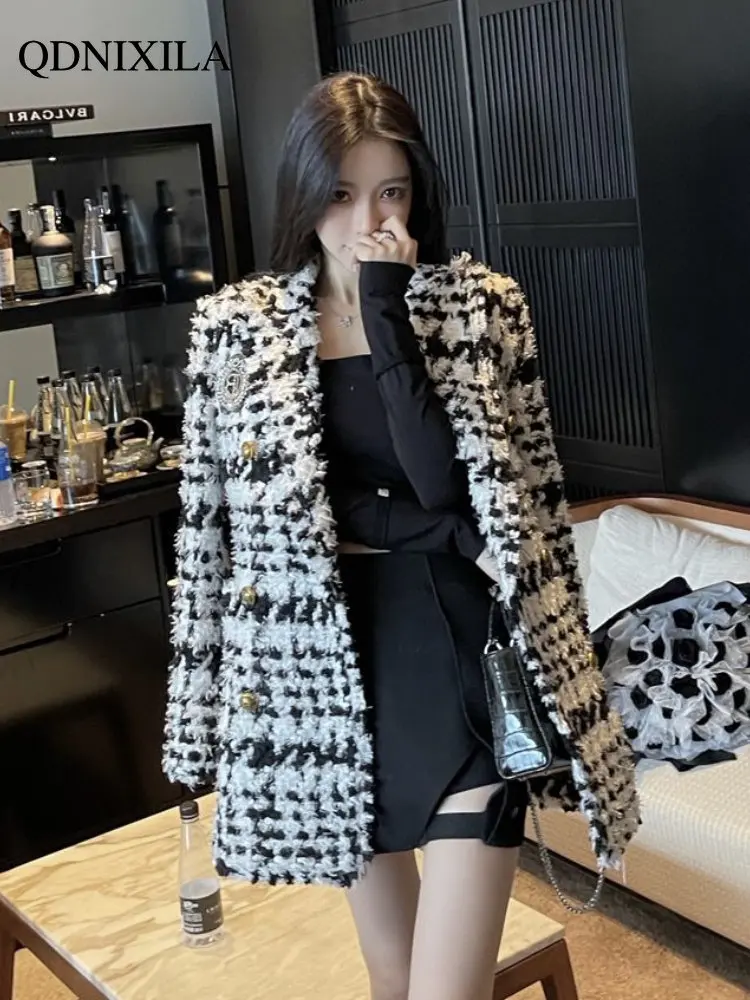 Jackets for Women 2023 Mid-length Female Clothing Small Fragrant Blazers Top Black and White Check Coarse Woven Woman Coat
Jackets for Women 2023 Mid-length Female Clothing Small Fragrant Blazers Top Black and White Check Coarse Woven Woman Coat