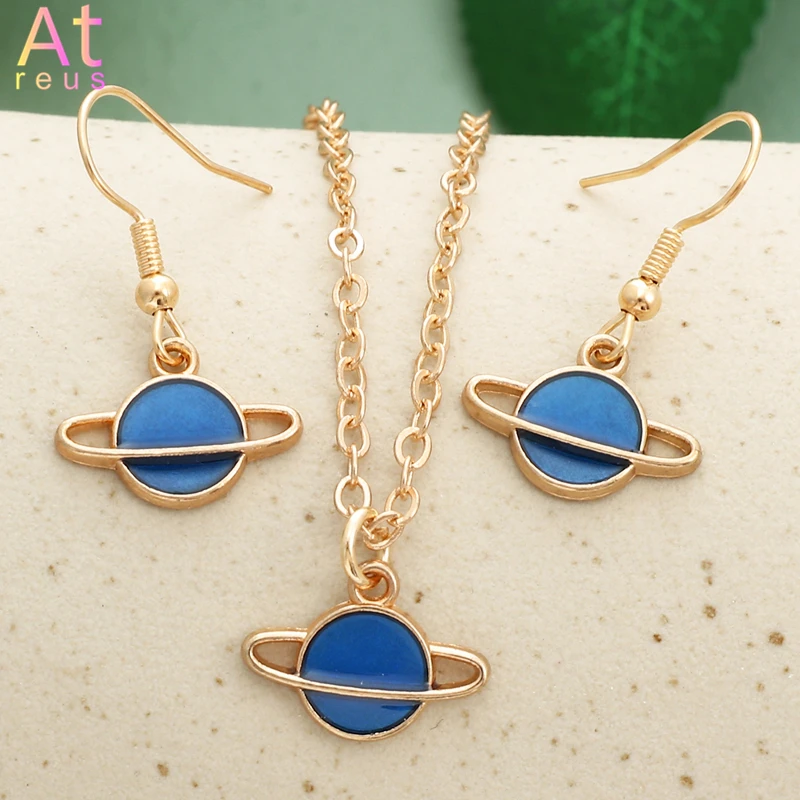 Blue Color Saturn Earrings Necklace Set For Women Multicolor Earrings Fashion Cosmic Planet Jewelry Set Gold Plated Party
Blue Color Saturn Earrings Necklace Set For Women Multicolor Earrings Fashion Cosmic Planet Jewelry Set Gold Plated Party