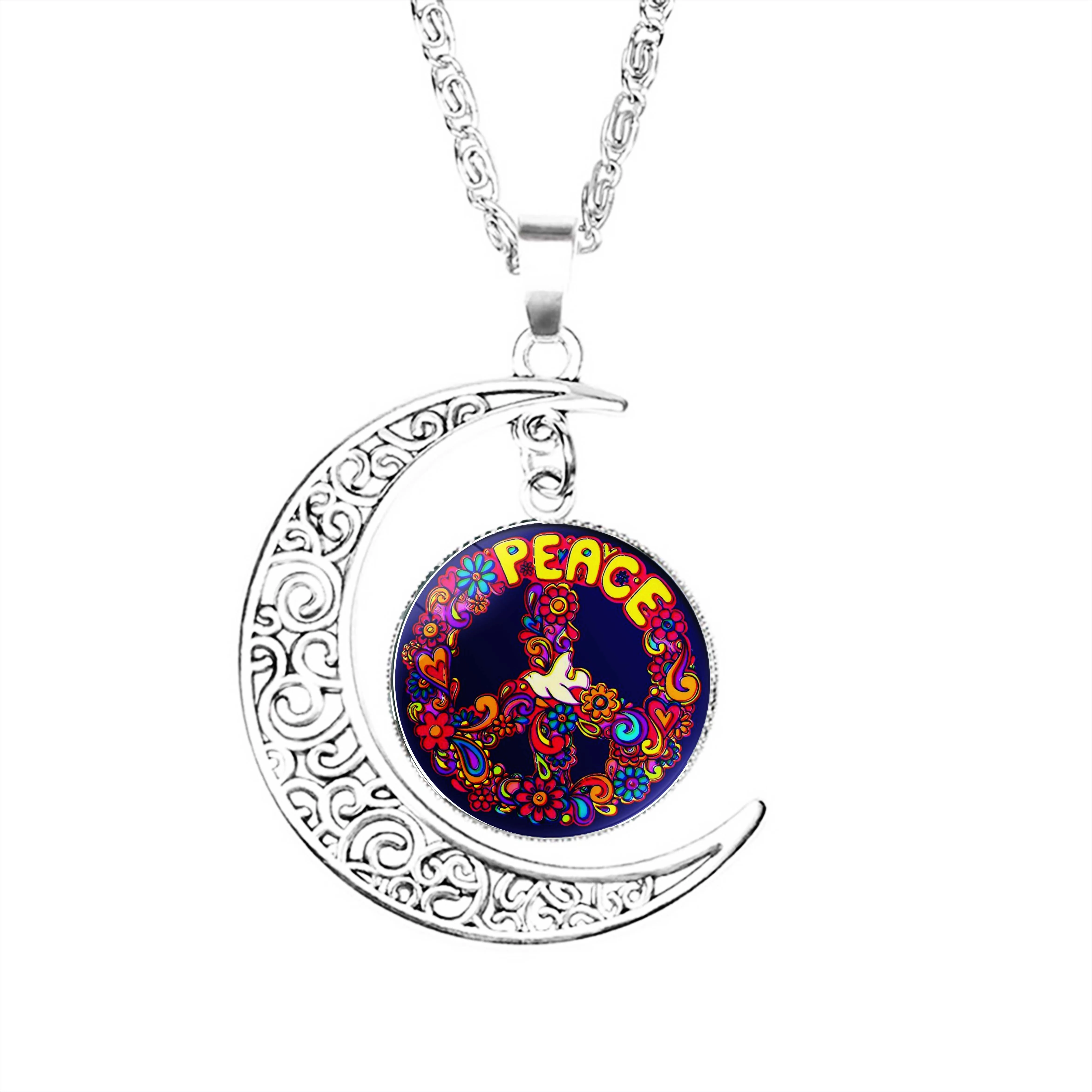 Peace And Love Glitch Peace Sign Hippy Design Moon Necklace Women Glass Jewelry Lady Pendant Chain Stainless Steel Boy Jewelry
Peace And Love Glitch Peace Sign Hippy Design Moon Necklace Women Glass Jewelry Lady Pendant Chain Stainless Steel Boy Jewelry