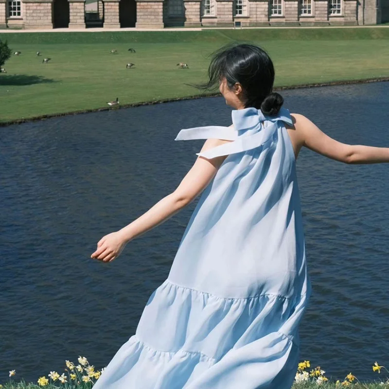 Fairy Dress Holiday Summer Women Blue Halter Neck Vacation Loose Long Puffy Beach Dress Women's Trend
Fairy Dress Holiday Summer Women Blue Halter Neck Vacation Loose Long Puffy Beach Dress Women's Trend