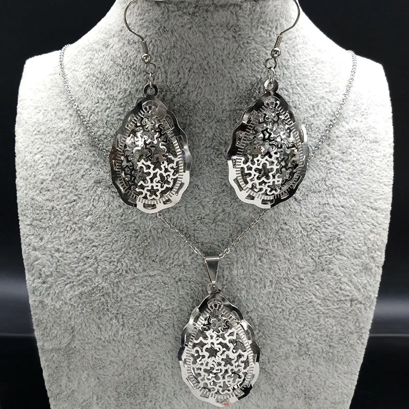 Flower Silver Color Stainless Steel Jewelry Set for Women Water Drop Necklace Earrings Set jewellery bijoux femme S178277S07
Flower Silver Color Stainless Steel Jewelry Set for Women Water Drop Necklace Earrings Set jewellery bijoux femme S178277S07
