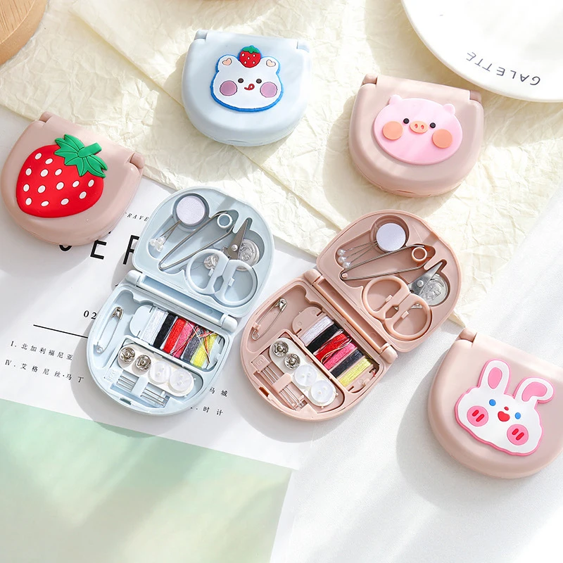 

1set Buttons Pins Storage Boxes Sewing Box Household Portable Travel Mini Sewing Kit Scissor Thimble Needle Threads Box Set