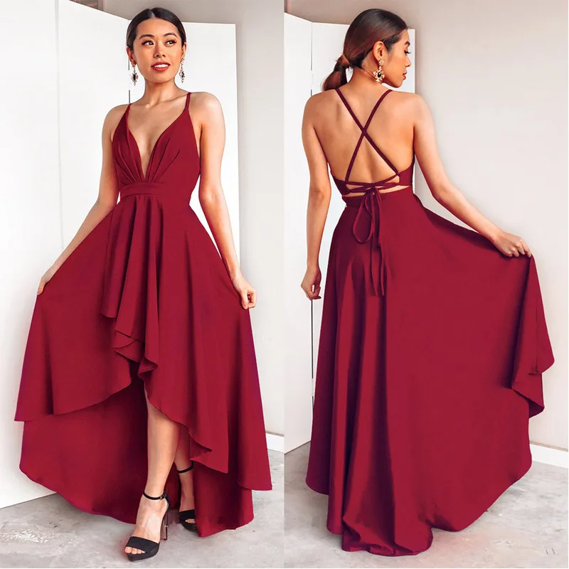Women's Dress 2022 Summer New Sexy V-neck Temperament Solid Color Suspender Irregular Large Skirt Banquet Dress Women's Dress
Women's Dress 2022 Summer New Sexy V-neck Temperament Solid Color Suspender Irregular Large Skirt Banquet Dress Women's Dress