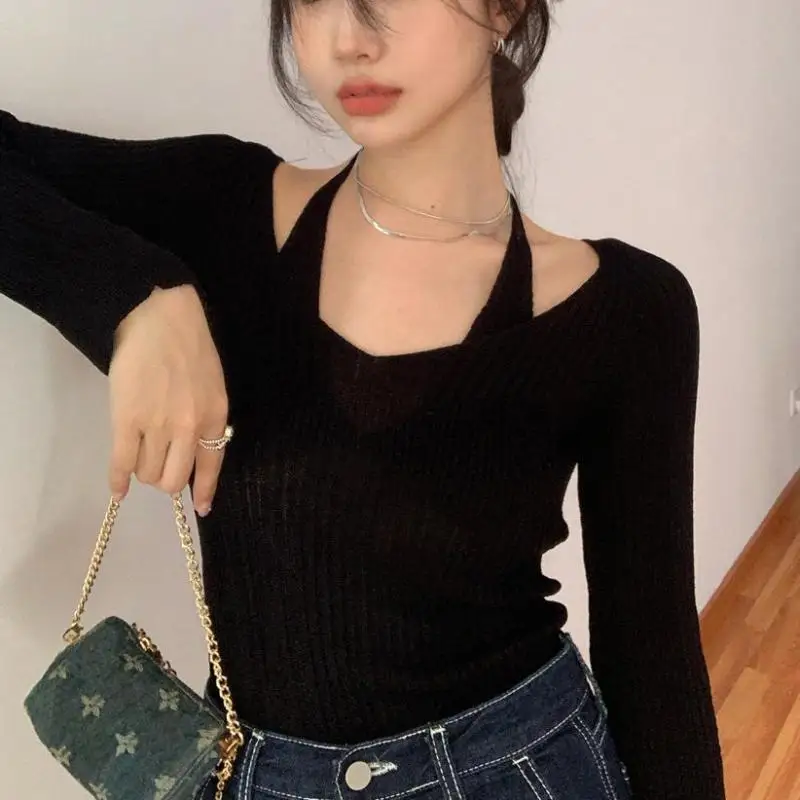 Fake Two-piece T-shirt Long Sleeve Halter Black Tops Knit Slim Sweater Women Autumn Spring Sexy Tee Bottoming Shirt Koreany2k
Fake Two-piece T-shirt Long Sleeve Halter Black Tops Knit Slim Sweater Women Autumn Spring Sexy Tee Bottoming Shirt Koreany2k