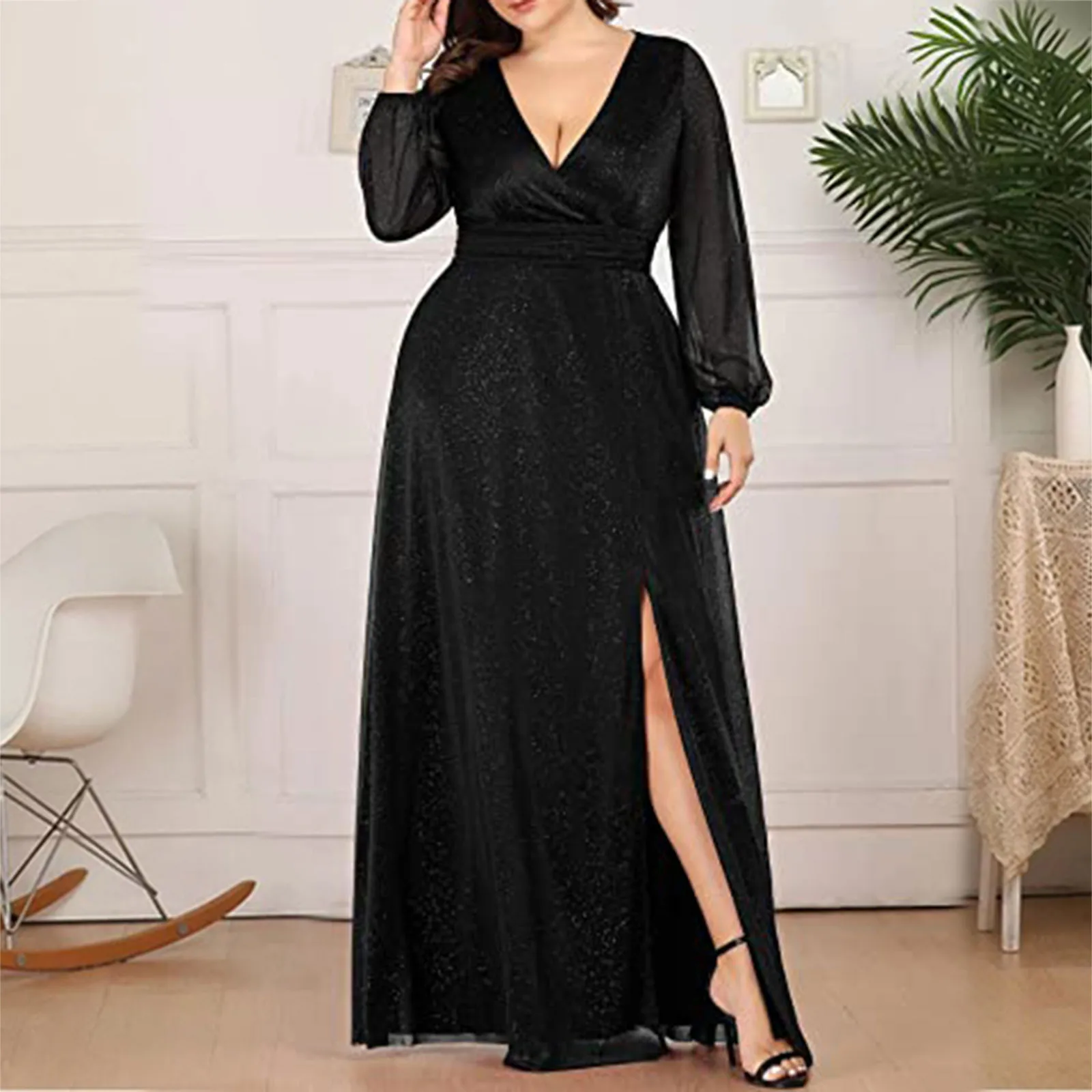Fashion Women Dresses Sexy Plus Size V Neck Long Sleeve Solid Splicing Perspective Sequin Dress Party Dress Maxi Dress Vestidos
Fashion Women Dresses Sexy Plus Size V Neck Long Sleeve Solid Splicing Perspective Sequin Dress Party Dress Maxi Dress Vestidos