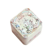 6 Pc/Lot !Bunny Rabbit Cartoon Square Iron Tin / Food / Tea Cans/Gift Metal Case/ Storage Wedding Pencil Candy Box