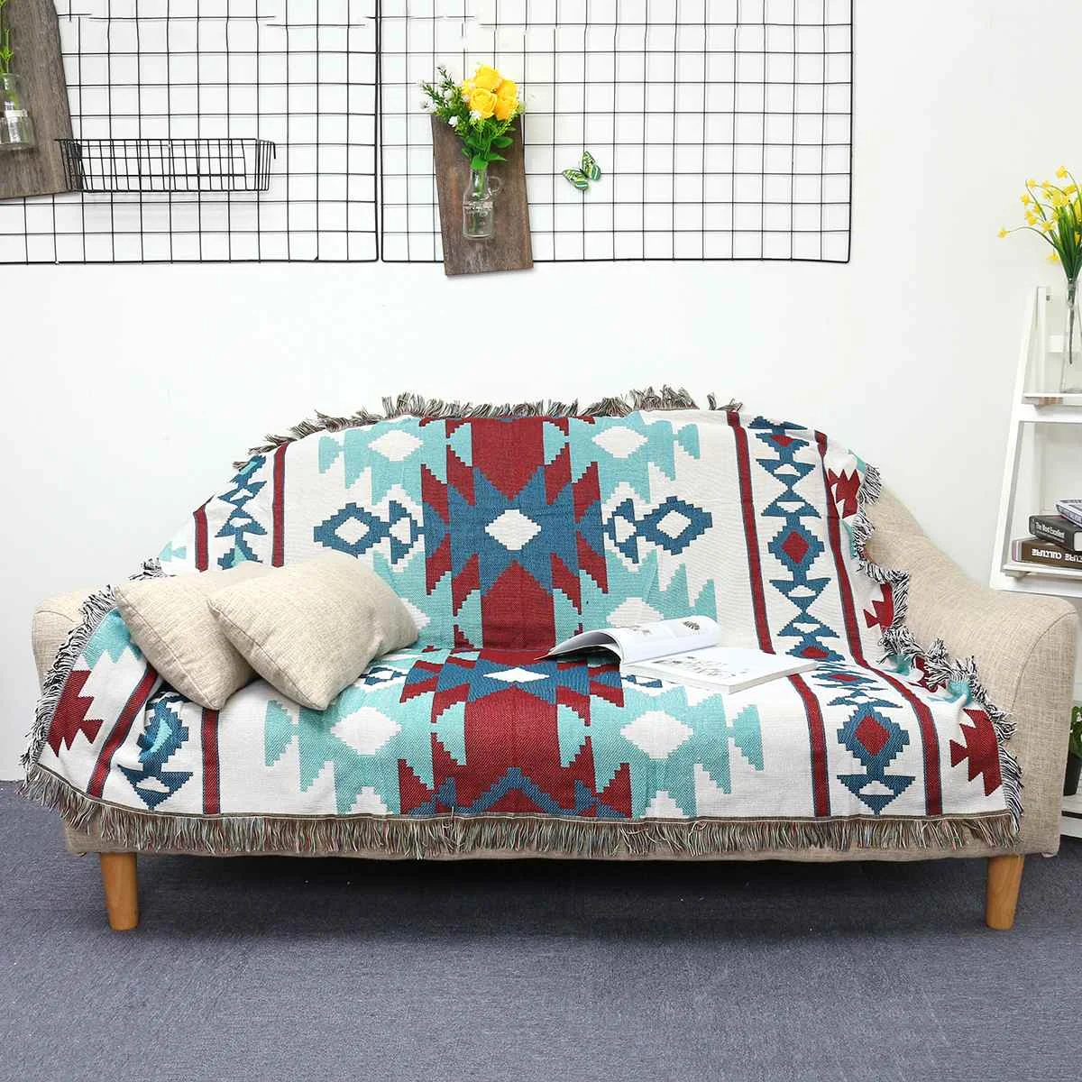 

Geometric Carpet Retro Navajo Sofa Blankets Tapestry Bedspread Outdoor Beach Sandy Towels