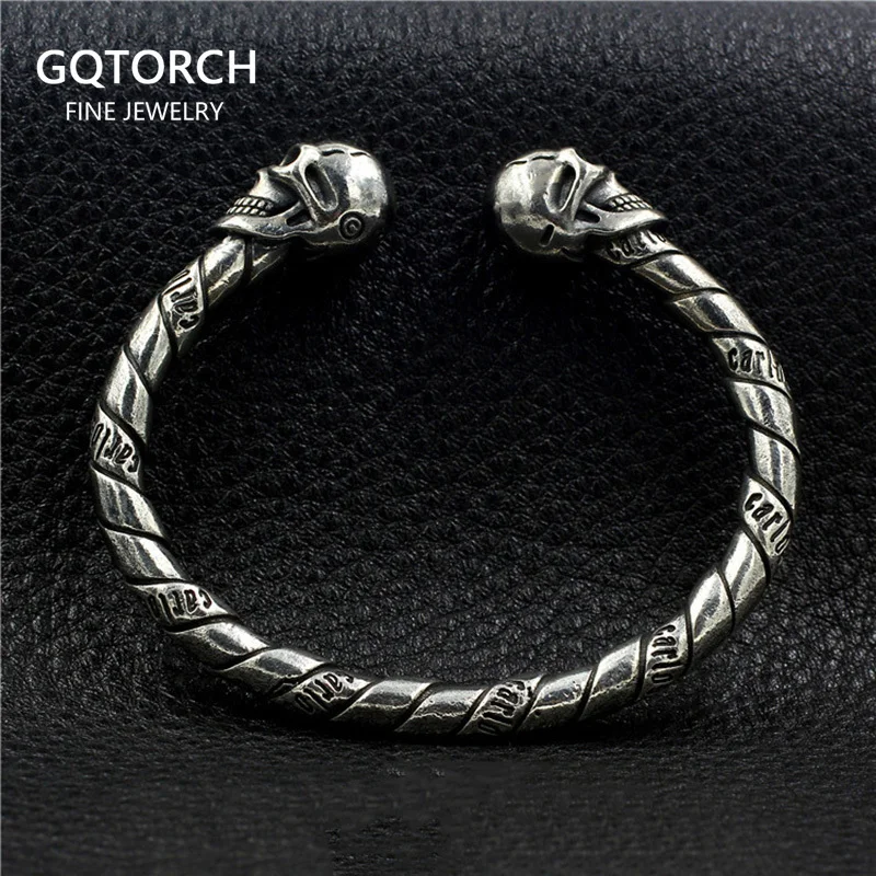 Real 925 Silver Jewelry Skeleton Cuff Bangle with Double Skull Heads Handmade Retro Punk Bangle for Men and Women
Real 925 Silver Jewelry Skeleton Cuff Bangle with Double Skull Heads Handmade Retro Punk Bangle for Men and Women