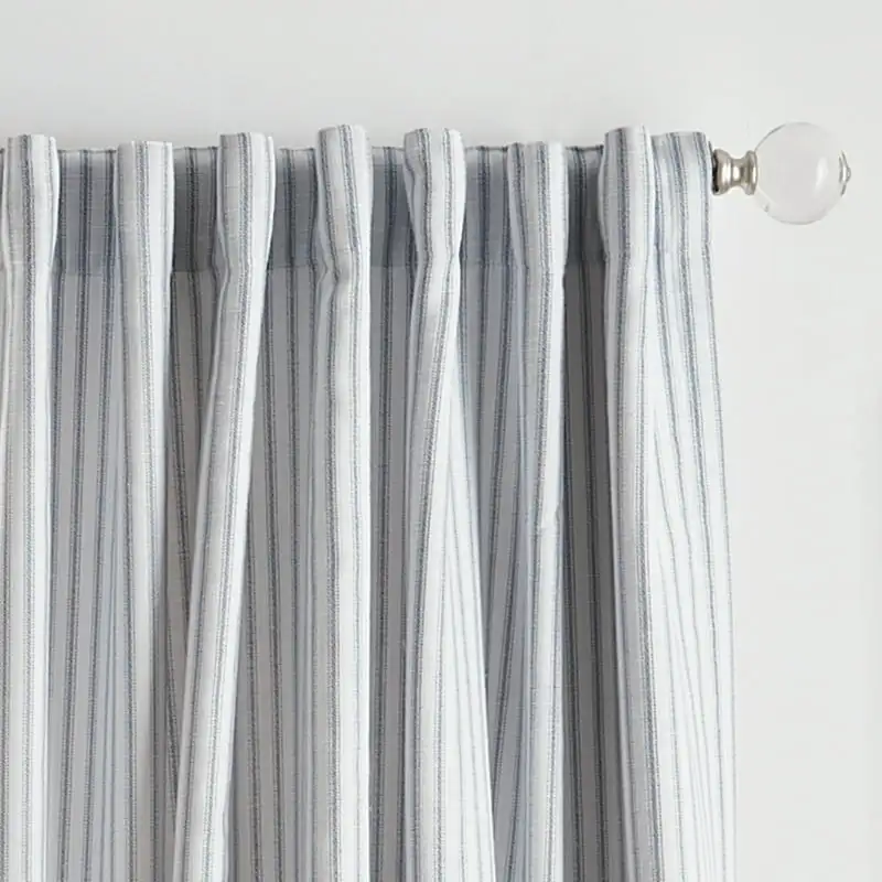 

Stripe Indoor Poly Cotton Blend Blackout Poletop Curtain Panel Pair , Indigo , 50"x95" , Set of 2