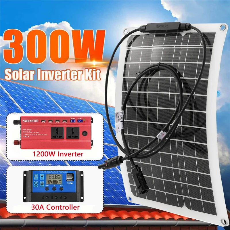Solar Power System 300W Solar Panel 1200W Modified Sine Wave Inverter 12V To 220V 30A Charge Controller Solar Generator for Home
Solar Power System 300W Solar Panel 1200W Modified Sine Wave Inverter 12V To 220V 30A Charge Controller Solar Generator for Home