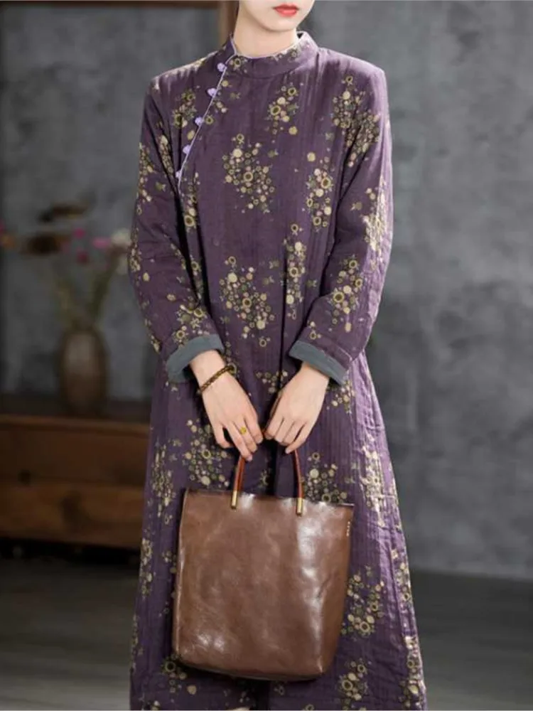 Womens Dress Autumn Winter Vintage Literary Long Dress Fleece Long Sleeve Loose Waist Women Clothing Chinese Style Women Dress
Womens Dress Autumn Winter Vintage Literary Long Dress Fleece Long Sleeve Loose Waist Women Clothing Chinese Style Women Dress