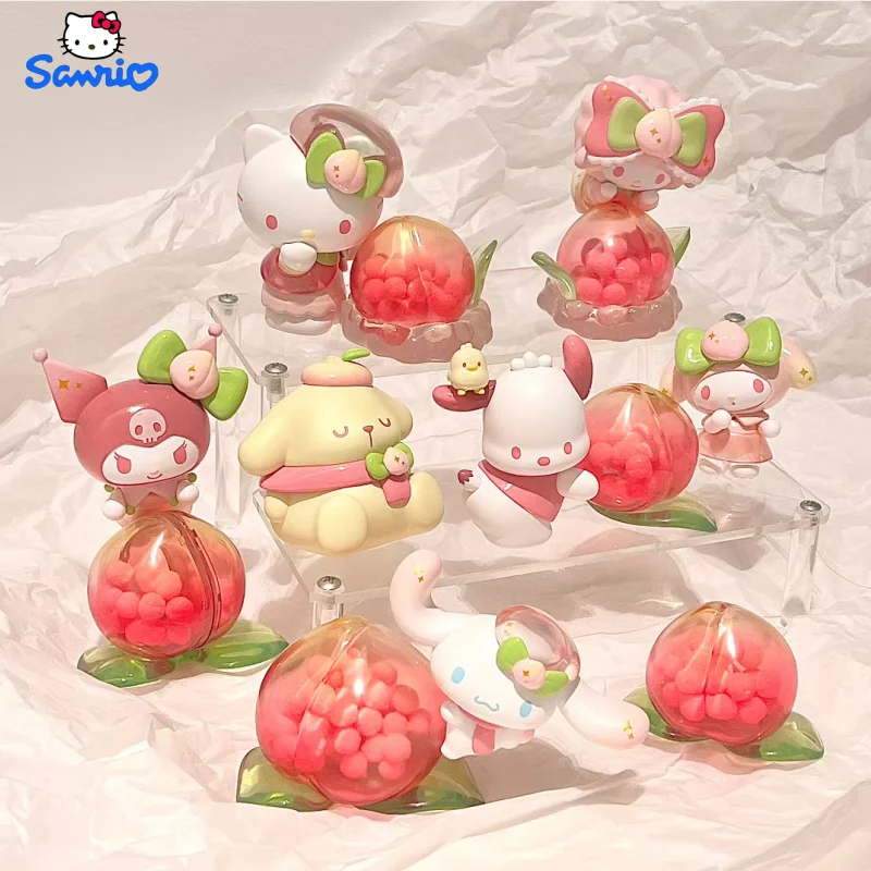 

Sanrio Vitality Peach Paradise Series Blind Box Pvc Hello Kitty Cinnamoroll Figurine Kawaii Collectable Toys For Girls Christmas