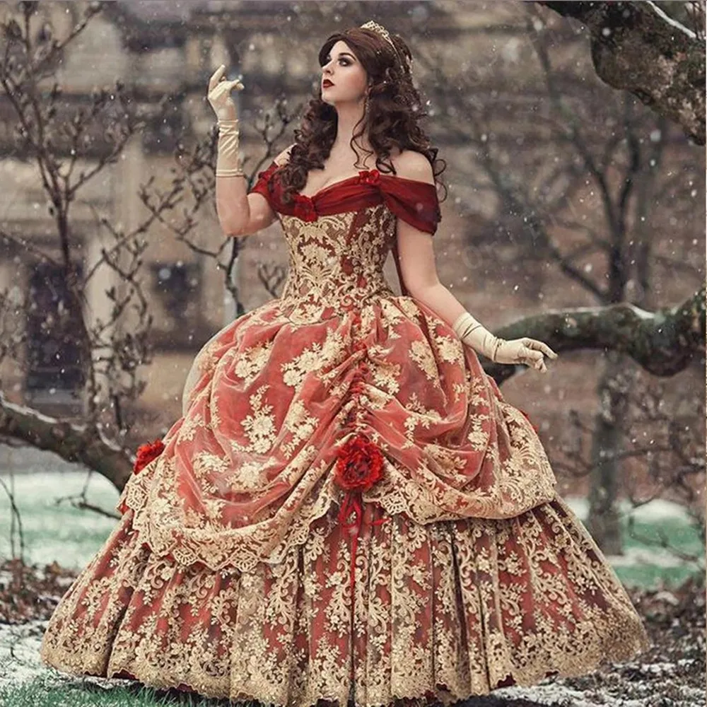 Vintage Red Lace Quinceanera Dresses Off The Shoulder Medival Renaissance Ball Gown Prom Dress Corset Lace Up Sweet 16 Dress
Vintage Red Lace Quinceanera Dresses Off The Shoulder Medival Renaissance Ball Gown Prom Dress Corset Lace Up Sweet 16 Dress