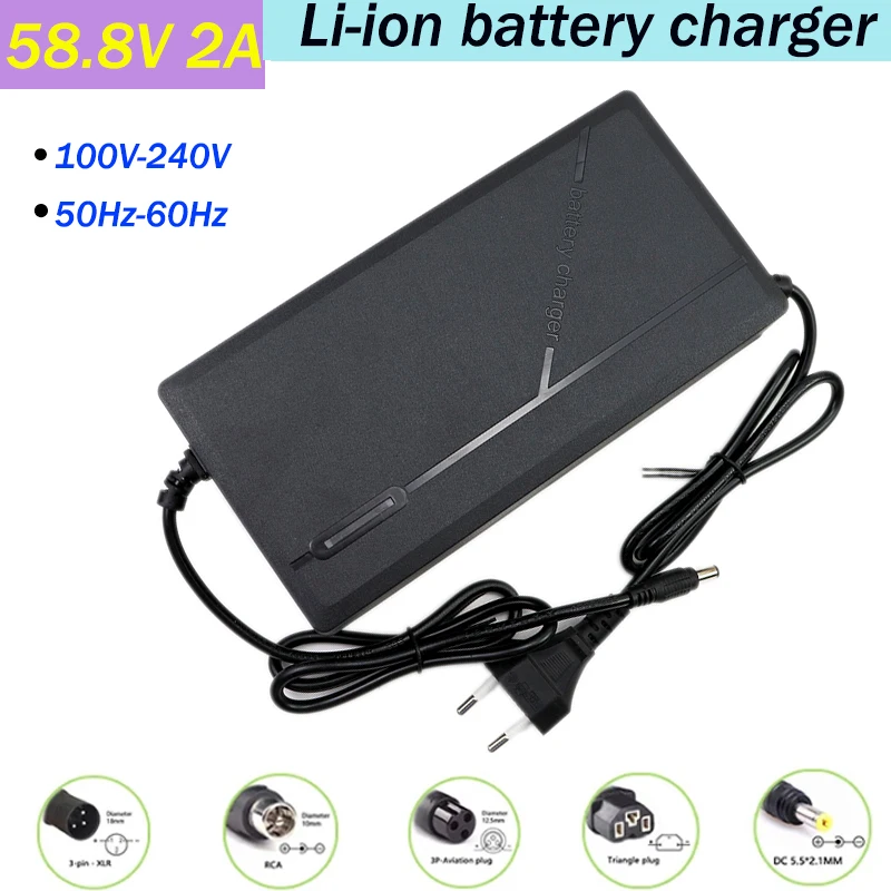 48V 58.8V 2A 14S Lithium Li-on battery charger power supply smart AC100v-240v 52V 18650 21700 ebike battery charger
48V 58.8V 2A 14S Lithium Li-on battery charger power supply smart AC100v-240v 52V 18650 21700 ebike battery charger