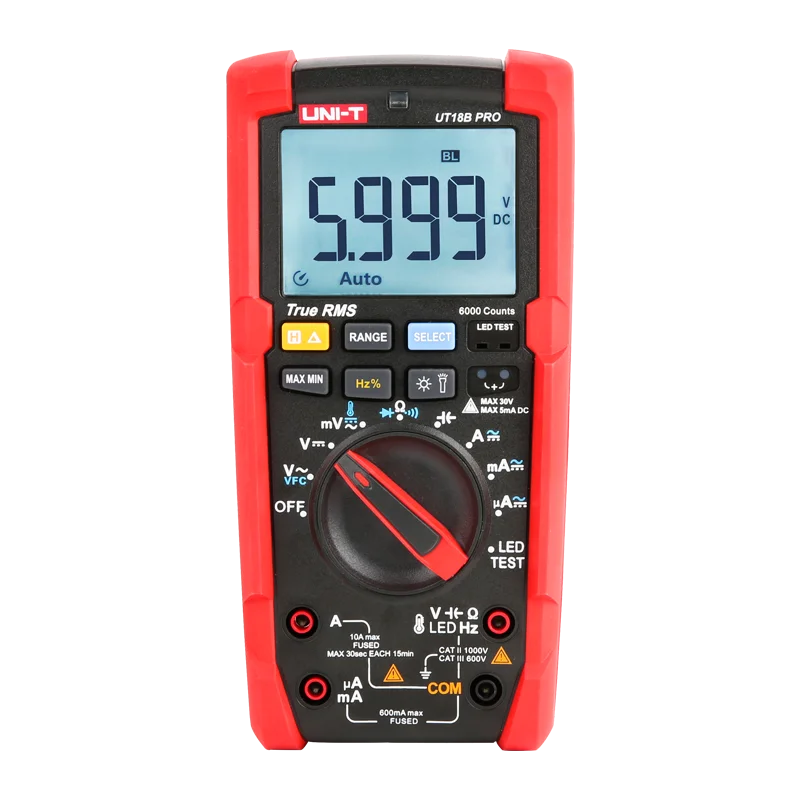 UNI-T UT18B Pro 1000V 10A AC DC Voltage Current Temperature Auto Range True RMS Flashlight Tester Smart Digital Multimeter
UNI-T UT18B Pro 1000V 10A AC DC Voltage Current Temperature Auto Range True RMS Flashlight Tester Smart Digital Multimeter