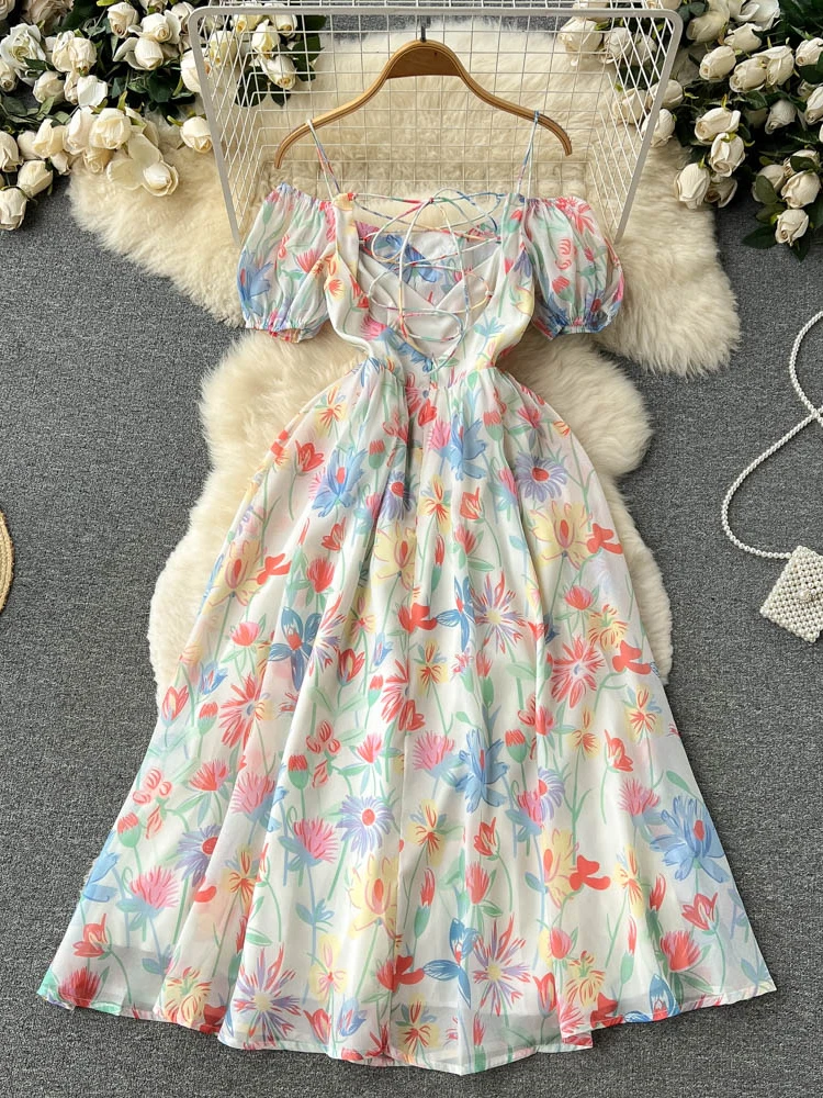 Gaganight Women Sweet Fairy Holiday Floral Spaghetti Strap Dress Female 2022 Summer High Waist Thin Short-sleeved A-line Dresses
Gaganight Women Sweet Fairy Holiday Floral Spaghetti Strap Dress Female 2022 Summer High Waist Thin Short-sleeved A-line Dresses