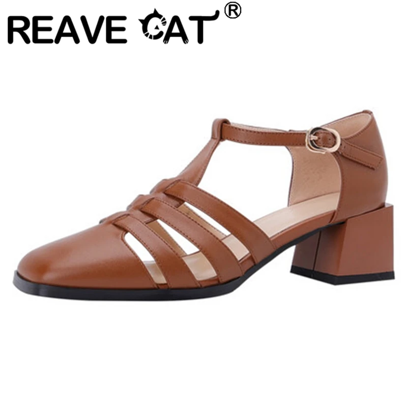 REAVE CAT Women Sandals Square Toe Chunky Cover Heels Full Grain Leather Straps Rome Shoes Size 33-41 Black Brown Spring S3239
REAVE CAT Women Sandals Square Toe Chunky Cover Heels Full Grain Leather Straps Rome Shoes Size 33-41 Black Brown Spring S3239