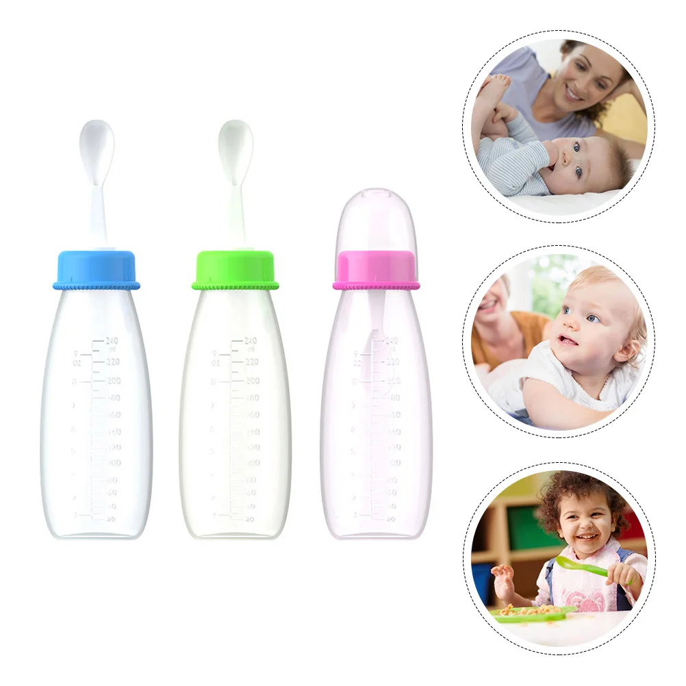 

3 Pcs Rice Cereal Bottle Breast Baby Feeder Pp Infant Plastic Squeeze Paste Spoon Feeding Bottles