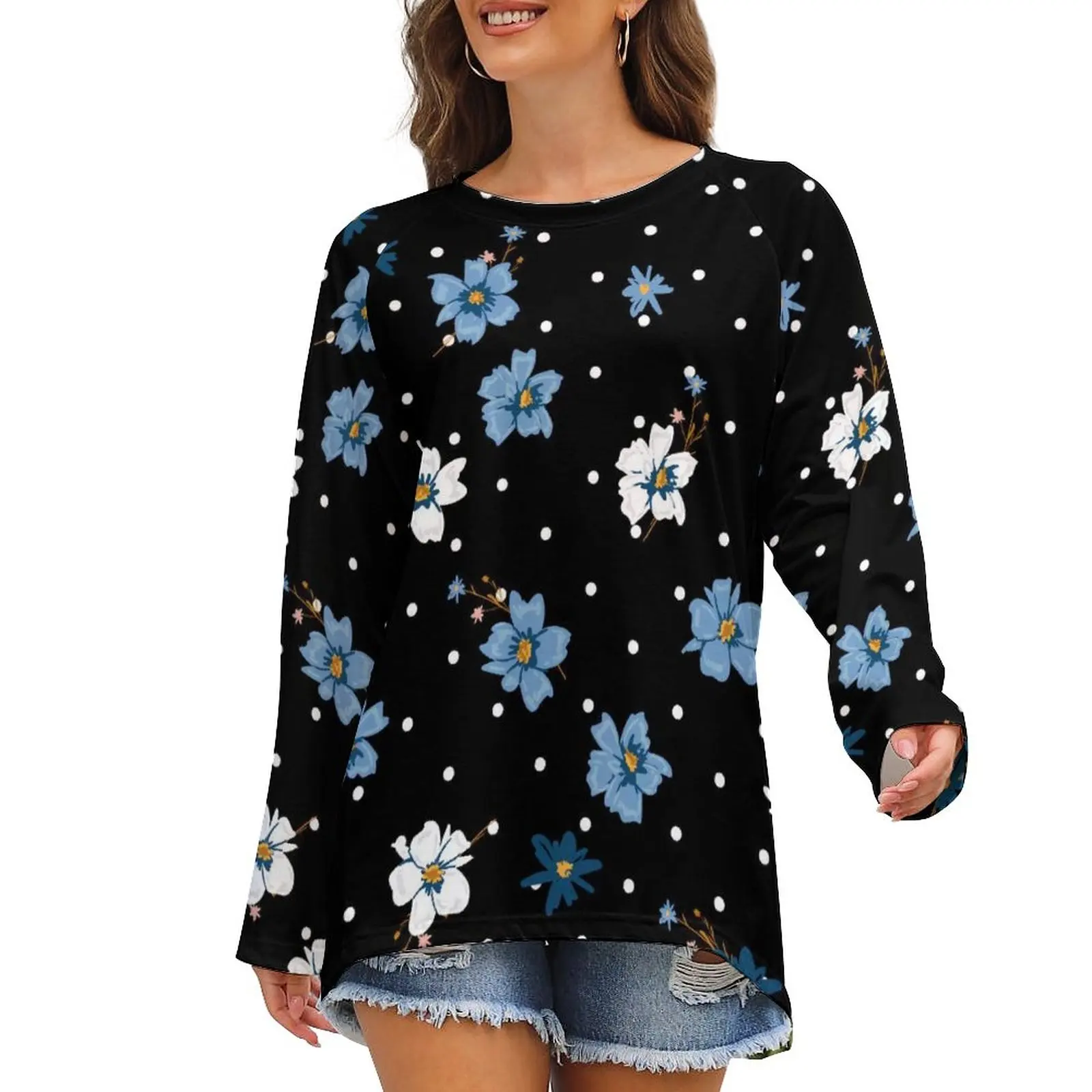 Blue White Daisies T-Shirt Polka Dots Floral Pirnt Retro Long-Sleeve T Shirts Street Wear Oversized Tee Shirt Printed Clothes
Blue White Daisies T-Shirt Polka Dots Floral Pirnt Retro Long-Sleeve T Shirts Street Wear Oversized Tee Shirt Printed Clothes