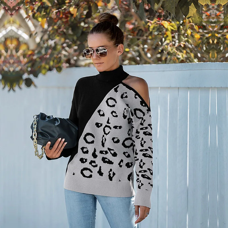 Fashion Women's Leopard Print Stitching Strapless Top 2021 Winter High Neck Casual All Match Warm Sexy Sweater
Fashion Women's Leopard Print Stitching Strapless Top 2021 Winter High Neck Casual All Match Warm Sexy Sweater