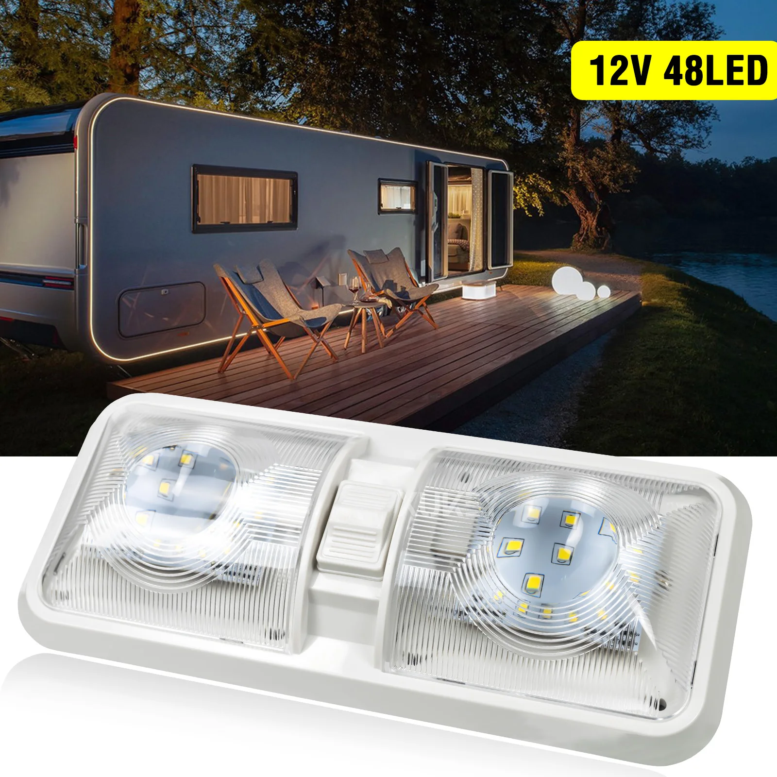 12V 48LED 2835 SMD Interior Double Dome Ceiling Light Cabin Roof Lamp For RV Boat Camper Trailer Caravan Lorry Bus Motorhome 
12V 48LED 2835 SMD Interior Double Dome Ceiling Light Cabin Roof Lamp For RV Boat Camper Trailer Caravan Lorry Bus Motorhome