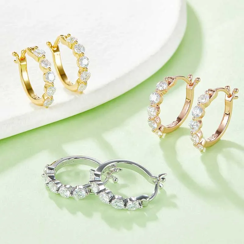 

1ct 3mm D Color Moissanite Diamond Hoop Earrings for Women Silver 925 Jewelry Moissanite Huggie Clip On Earrings 18k Gold Plated