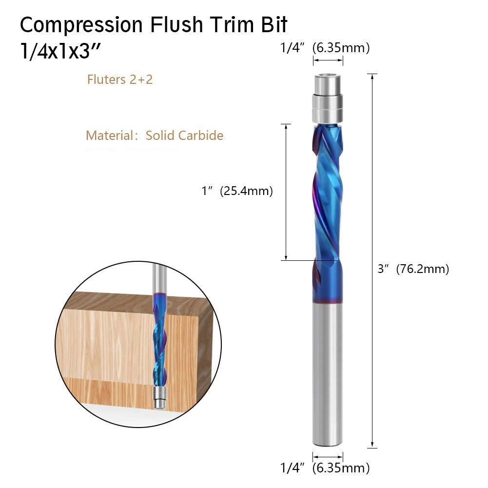 1pc 6.35mm Shank Solid Carbide Router Bit Downcut Flush Trim Solid With Bearing 2 Flutes Woodworking Milling Cutters End Mill
1pc 6.35mm Shank Solid Carbide Router Bit Downcut Flush Trim Solid With Bearing 2 Flutes Woodworking Milling Cutters End Mill