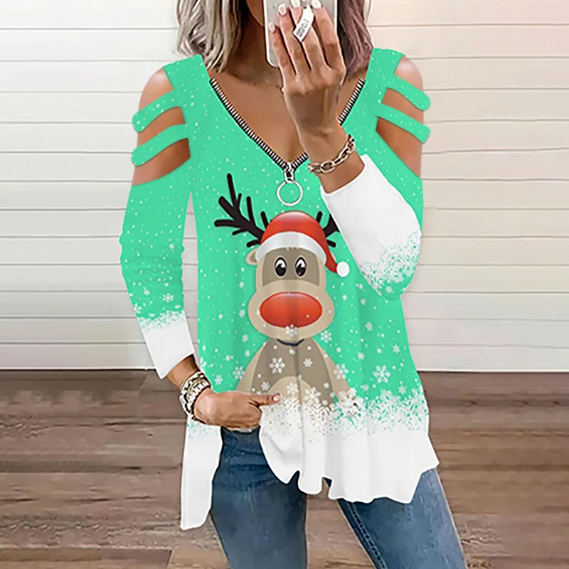 Женская свободная футболка с длинным рукавом и V-образным вырезом 
Женская свободная футболка с длинным рукавом и V-образным вырезом