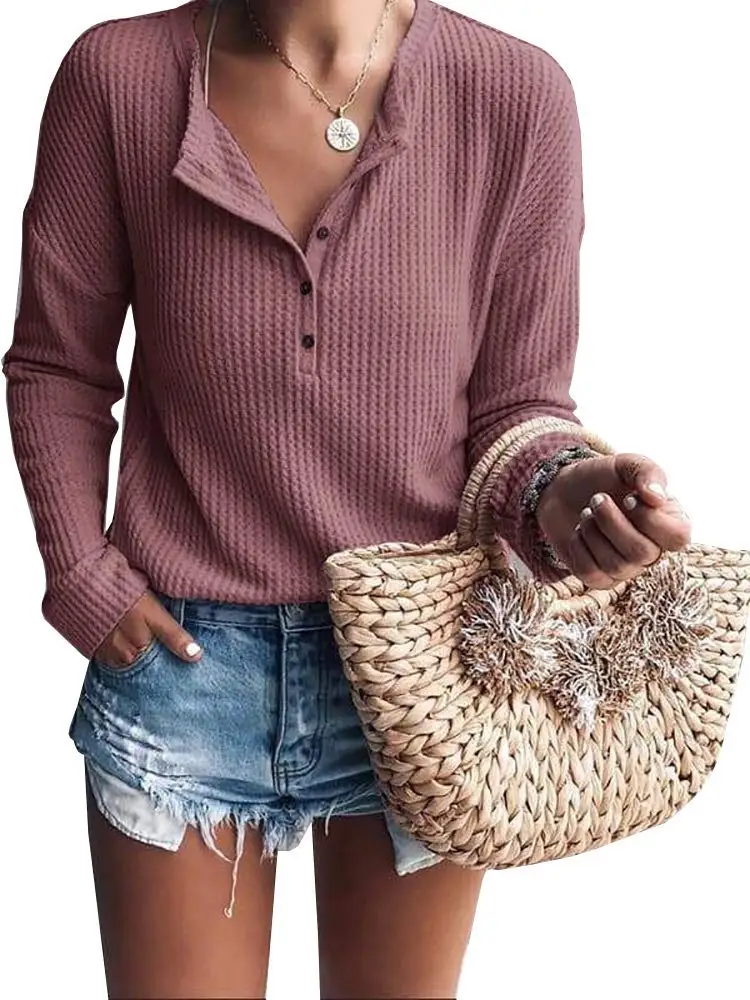 HOT Womens Henley Shirts V Neck Long Sleeve Button Down Tops Warm Waffle Knit Tees
HOT Womens Henley Shirts V Neck Long Sleeve Button Down Tops Warm Waffle Knit Tees