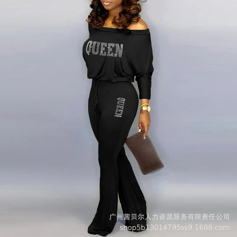 Autumn Fashion Women Off Shoulder Diamond Jumpsuit Long Sleeve Letter Print Drawstring Waist Flare Pants Overalls Onepieces
Autumn Fashion Women Off Shoulder Diamond Jumpsuit Long Sleeve Letter Print Drawstring Waist Flare Pants Overalls Onepieces
