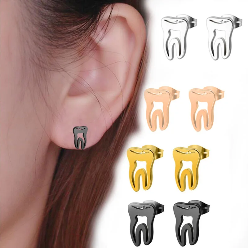 1 pair/2 pieces personality tooth earrings stainless steel ear studs for men's women's fashion jewelry black gold silver Gifts
1 pair/2 pieces personality tooth earrings stainless steel ear studs for men's women's fashion jewelry black gold silver Gifts