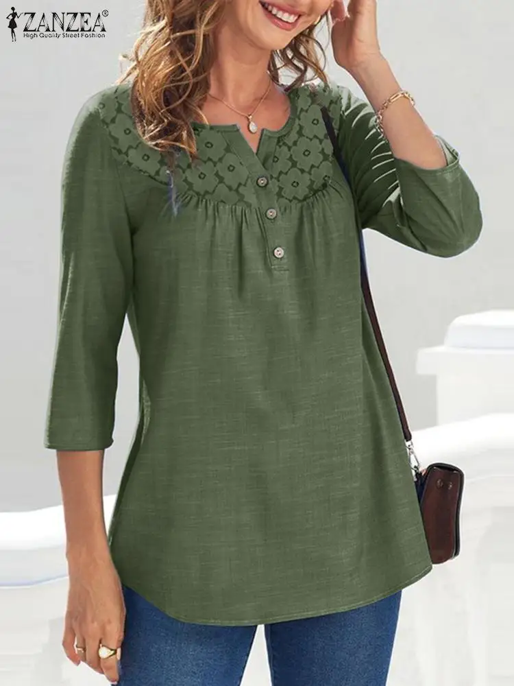 2023 ZANZEA Vintage 3/4 Sleeve Shirt Women's Patchwork Blouse Summer Office Tunic Tops Thin Elegant Work OL Blusas Mujer Femme
2023 ZANZEA Vintage 3/4 Sleeve Shirt Women's Patchwork Blouse Summer Office Tunic Tops Thin Elegant Work OL Blusas Mujer Femme