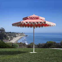 2.7m Large Custom Aluminum Pole Hotel Furniture Two-Tier scalloped Parasol Patio Swimming Pool Sun Outdoor Garden Beach Umbrella