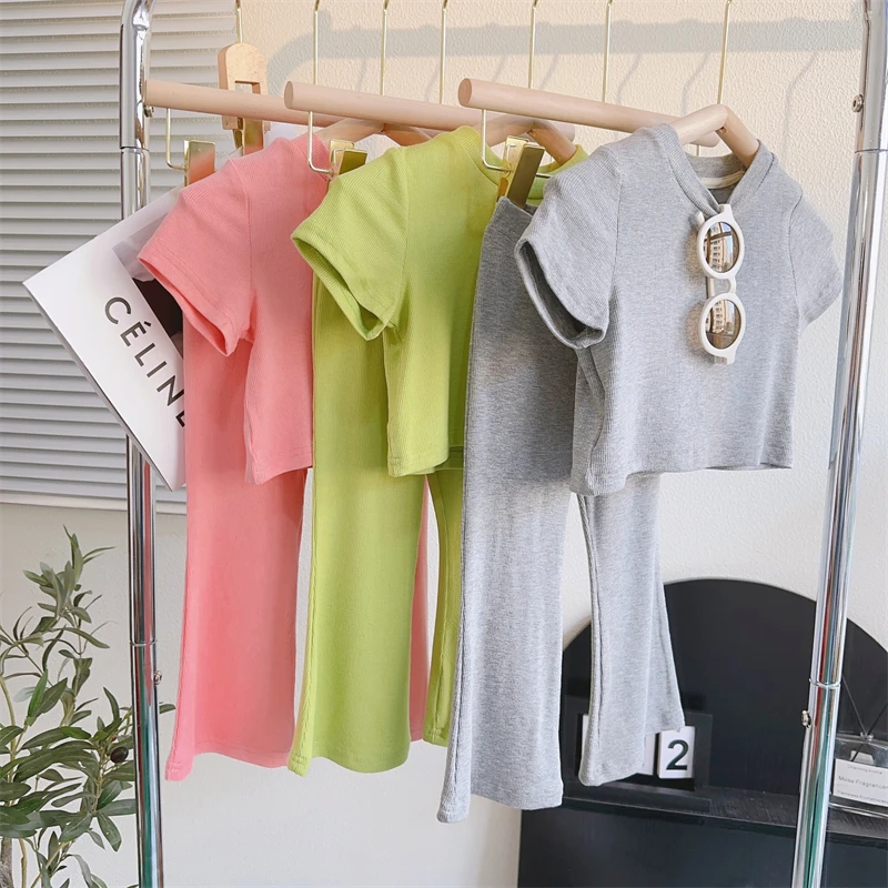 Girls Sets Clothes Summer Solid Short Sleeve T-shirt Wide Leg Pants 2pcs Children Casual Suits Kids Clothes Girls Outfits 2-7Y
Girls Sets Clothes Summer Solid Short Sleeve T-shirt Wide Leg Pants 2pcs Children Casual Suits Kids Clothes Girls Outfits 2-7Y