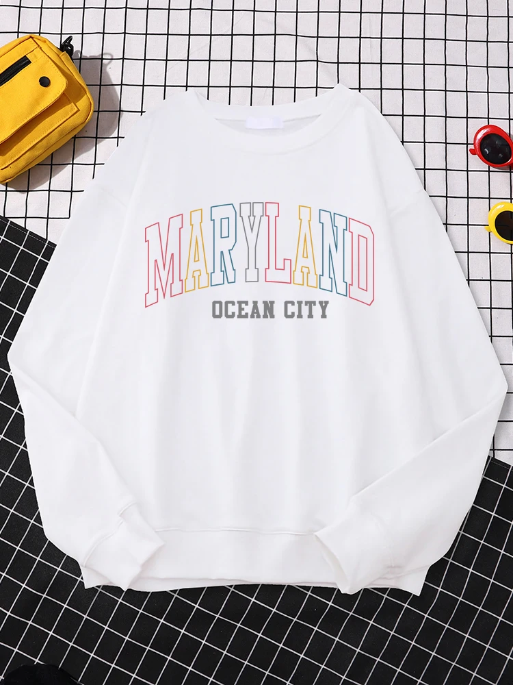 

Sporty Ladies Hoodies Maryland Ocean City Colorful Letter Printed Clothing Comfortable Long Sleeve Hoody Warm Female Streetwear