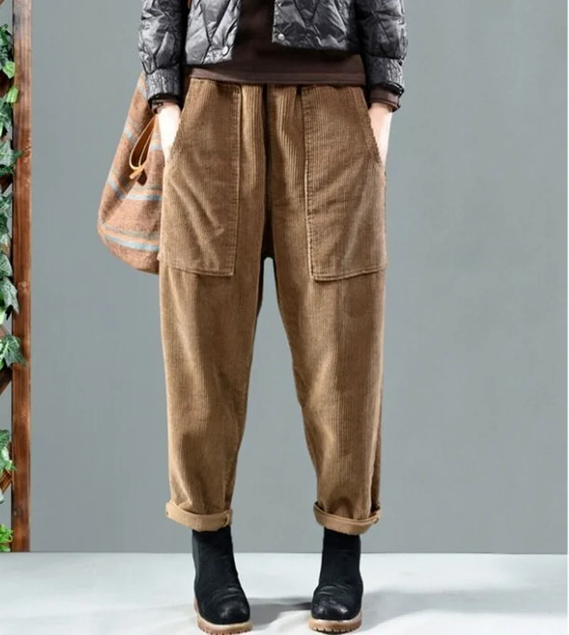 Elegent Harem Pants Women Corduroy Elastic Waist Solid Pants Loose Plus Size S-5XL Large Pockets High Waist Lady Pants
Elegent Harem Pants Women Corduroy Elastic Waist Solid Pants Loose Plus Size S-5XL Large Pockets High Waist Lady Pants